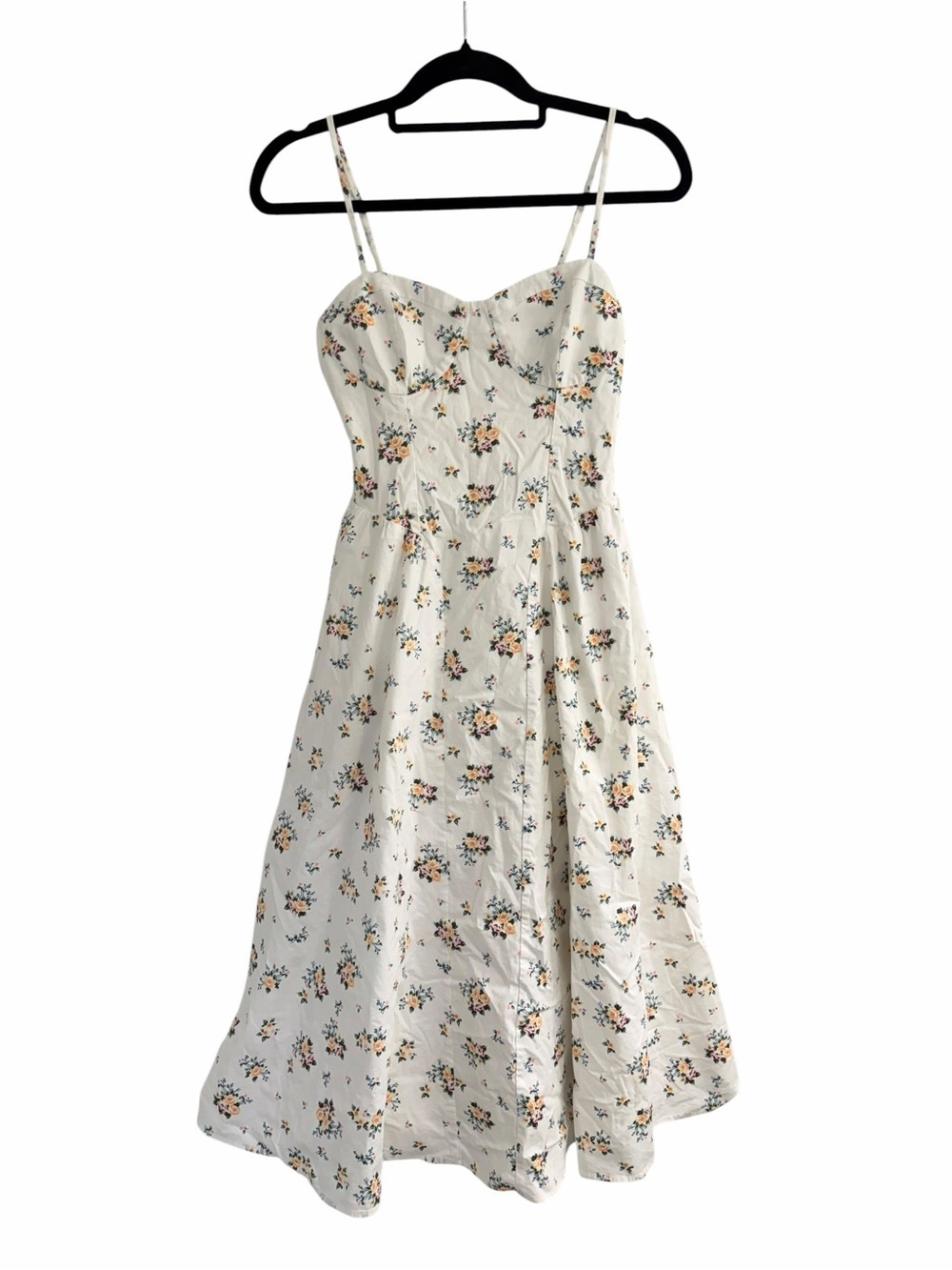 ✅ Wayf White Floral Print Midi Dress with Sweetheart Neckline size S